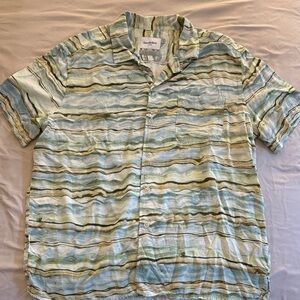 Goodfellow & Co Men's Casual Shirt - Green and Blue Stripes